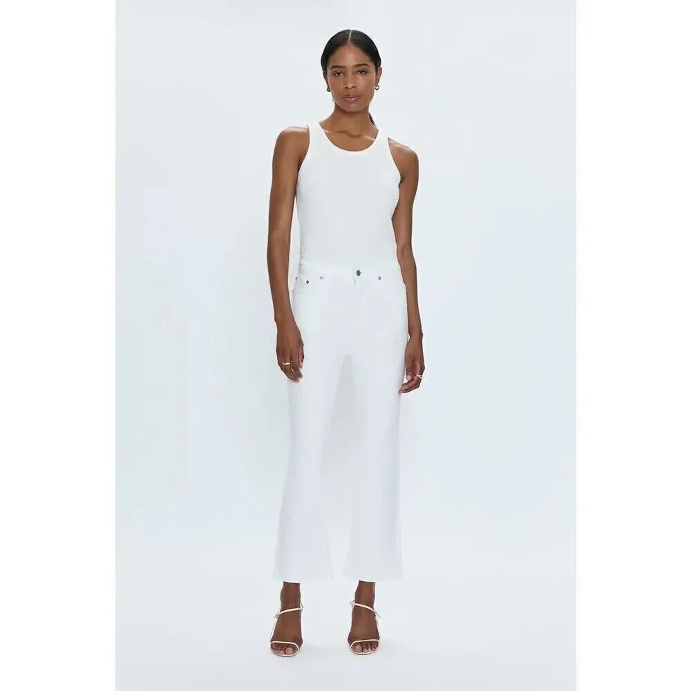 NEW Pistola Lennon High Rise Crop Boot Cut Jeans Raw Hem  in Vivid White Size 30
